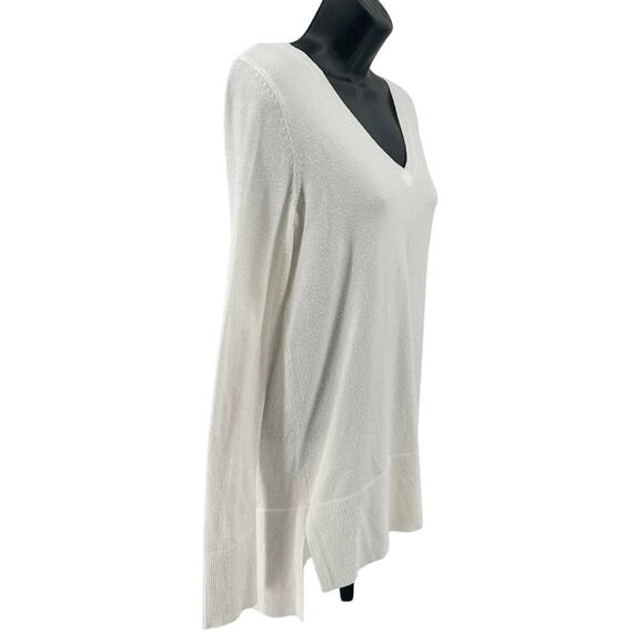 Maison Jules Sweater WMNS XS Cream Tunic V-Neck Pullover Hi-Low Ribbed Soft Cozy - Picture 3 of 8
